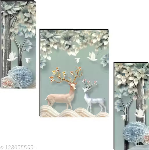 Set of 3 Flower Modern art self adeshive Home decorative gift item wall painting for living room , office , hotel MDF framed painting 12 inch X 18 inch